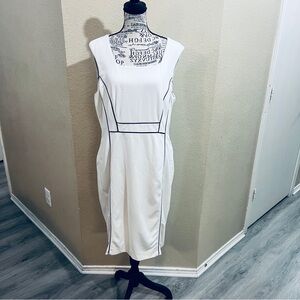 ANTONIO‎ MELANI White Midi Dress with Black Trim
